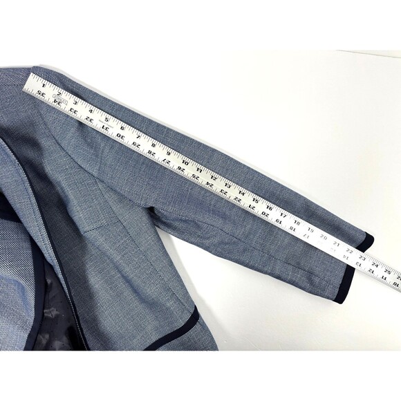Talbots Blazer Womens 12P Blue Textured Open Front Contrast Trim Detail Jacket - Picture 12 of 13